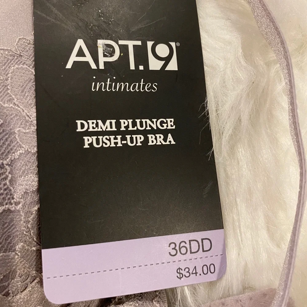 NWT 36 DD Apt. 9 Gray Lace Trim Push Up Bra